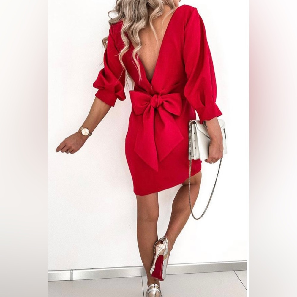 Bowknot Decor V-Back Cocktail Party Dress
